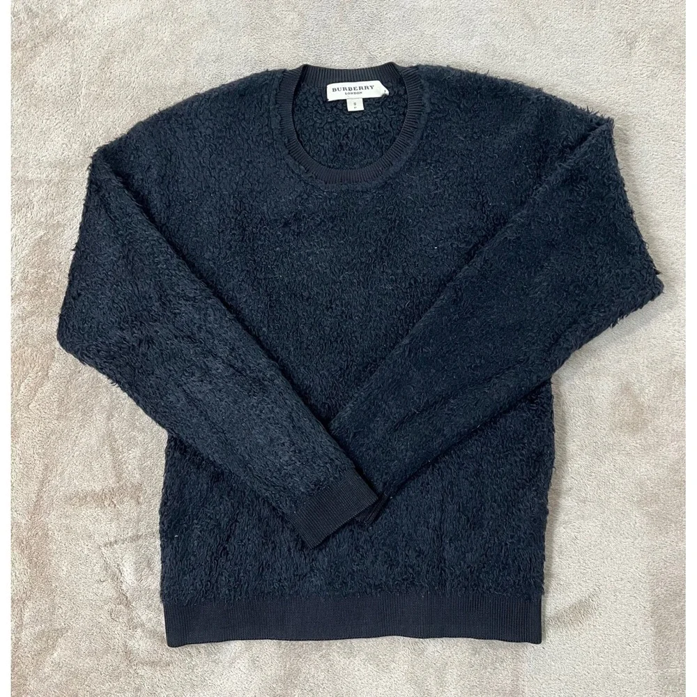 Burberry London Fuzzy Texture Sweater Women Small Black Ribbed Neck EUC
